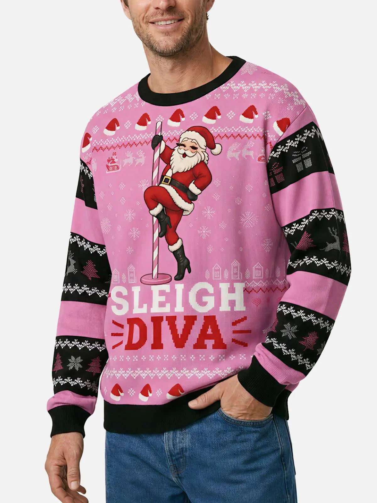 Sleigh Diva Pole Dancing Santa Ugly Christmas Sweater ElevenOasis