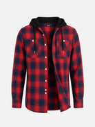 Men's Hooded Plaid Double Pocket Long Sleeve Shirt Eleven Oasis