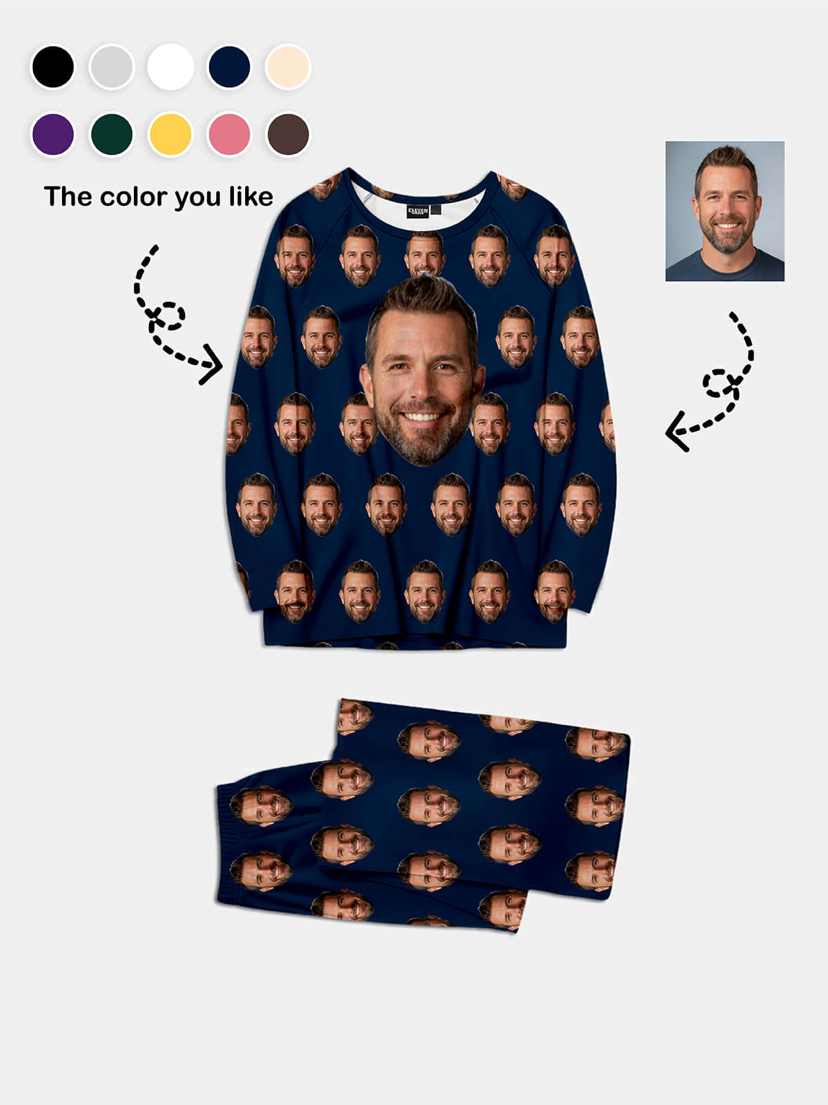 Custom Face Print Pajama Set Eleven Oasis