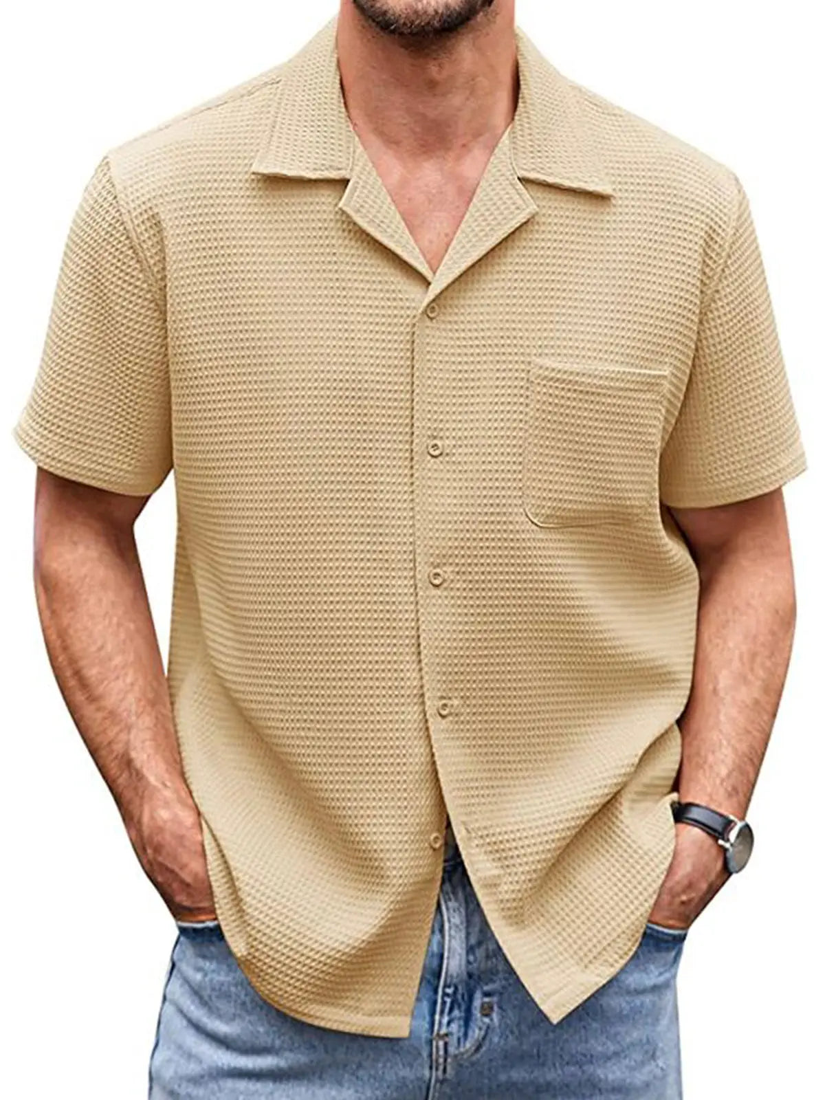 Men's Solid Waffle Short Sleeve Shirt ElevenOasis