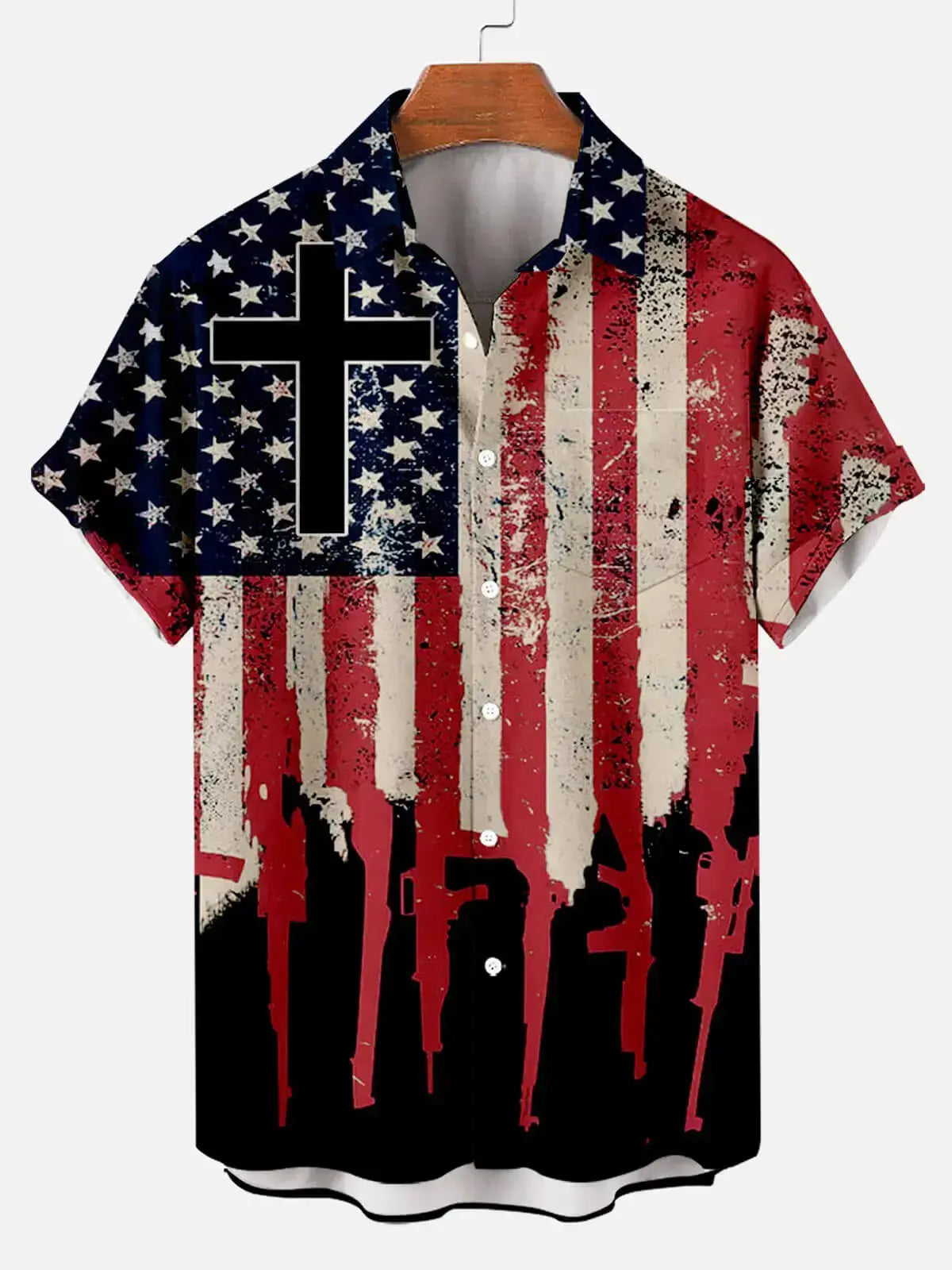 Tall Men's American Flag Print Casual Breathable Short Sleeve Shirt ElevenOasis