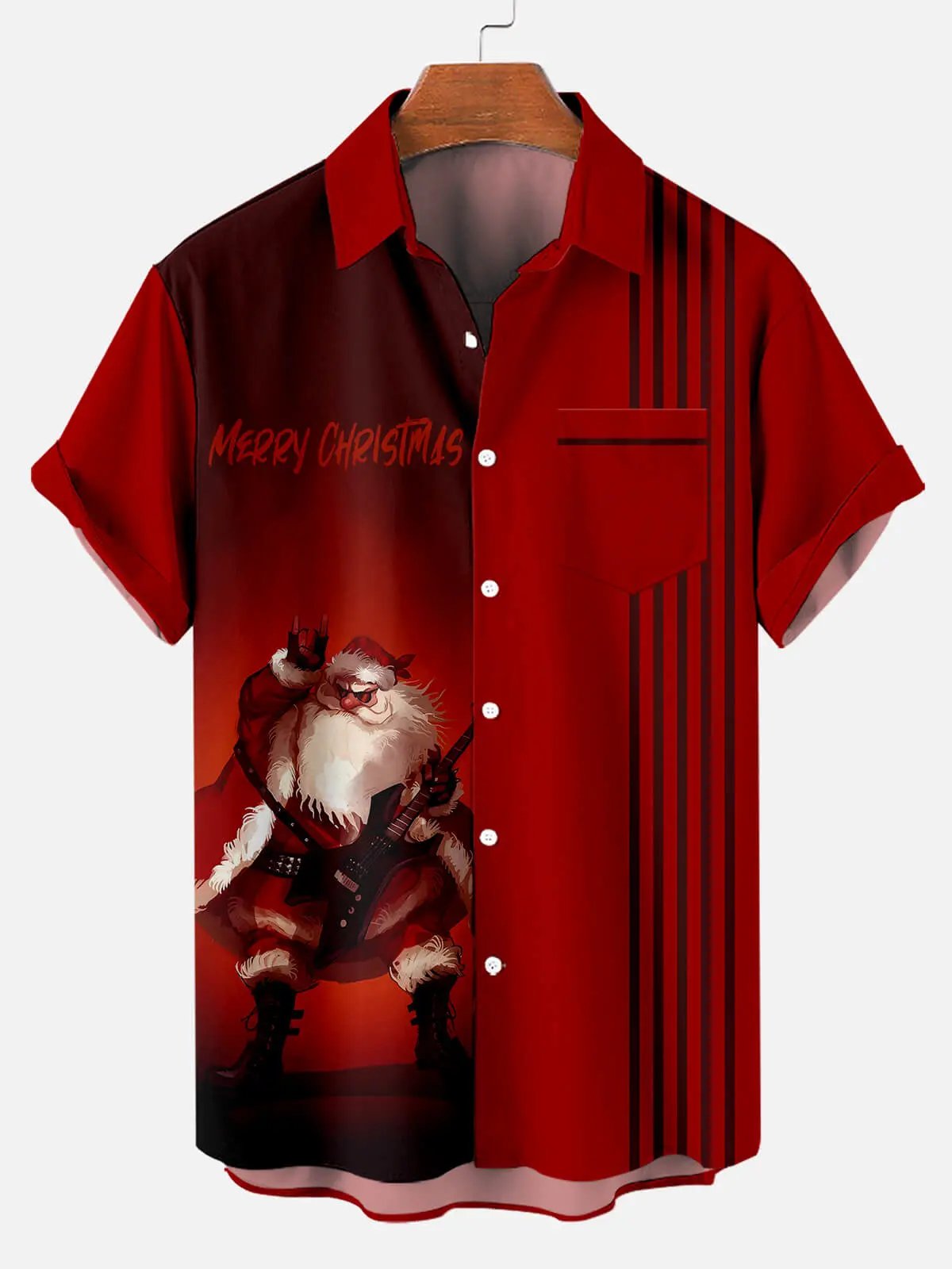Christmas Rock and Roll Santa Print Men's Short Sleeve ShirtMens short sleeve shirts Big and tall Mens shirts Short sleeve shirts for men Mens 4xl shirts Casual short sleeve shirts