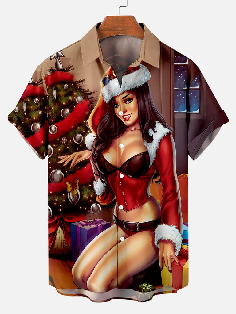 Christmas beauty pattern men's short-sleeved shirtMens short sleeve shirts Big and tall Mens shirts Short sleeve shirts for men Mens 4xl shirts Casual short sleeve shirts