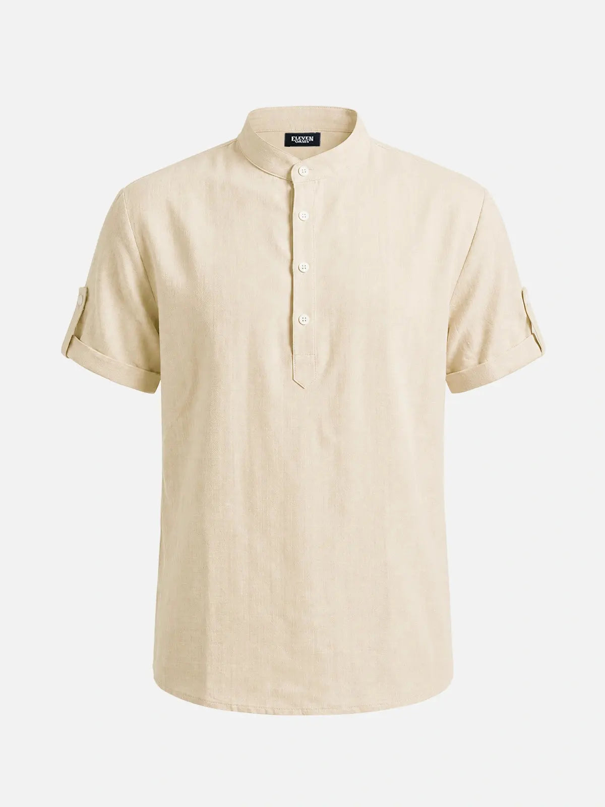 Men's Linen-Look Mandarin Collar Short Sleeve Shirt Eleven Oasis