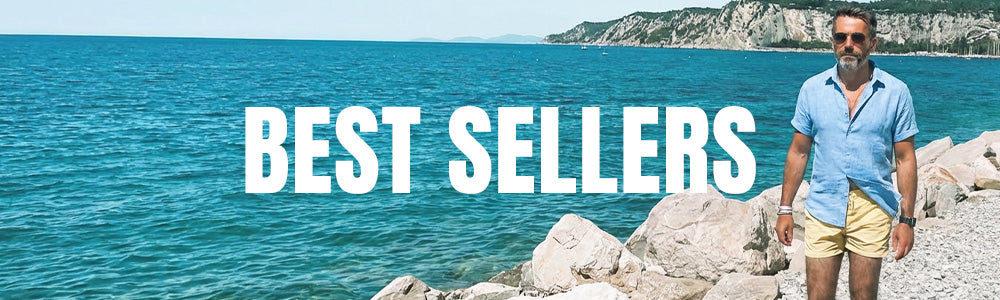 Man standing by the ocean with 'BEST SELLERS' text overlay