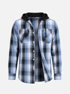Men's Hooded Plaid Double Pocket Long Sleeve Shirt Eleven Oasis