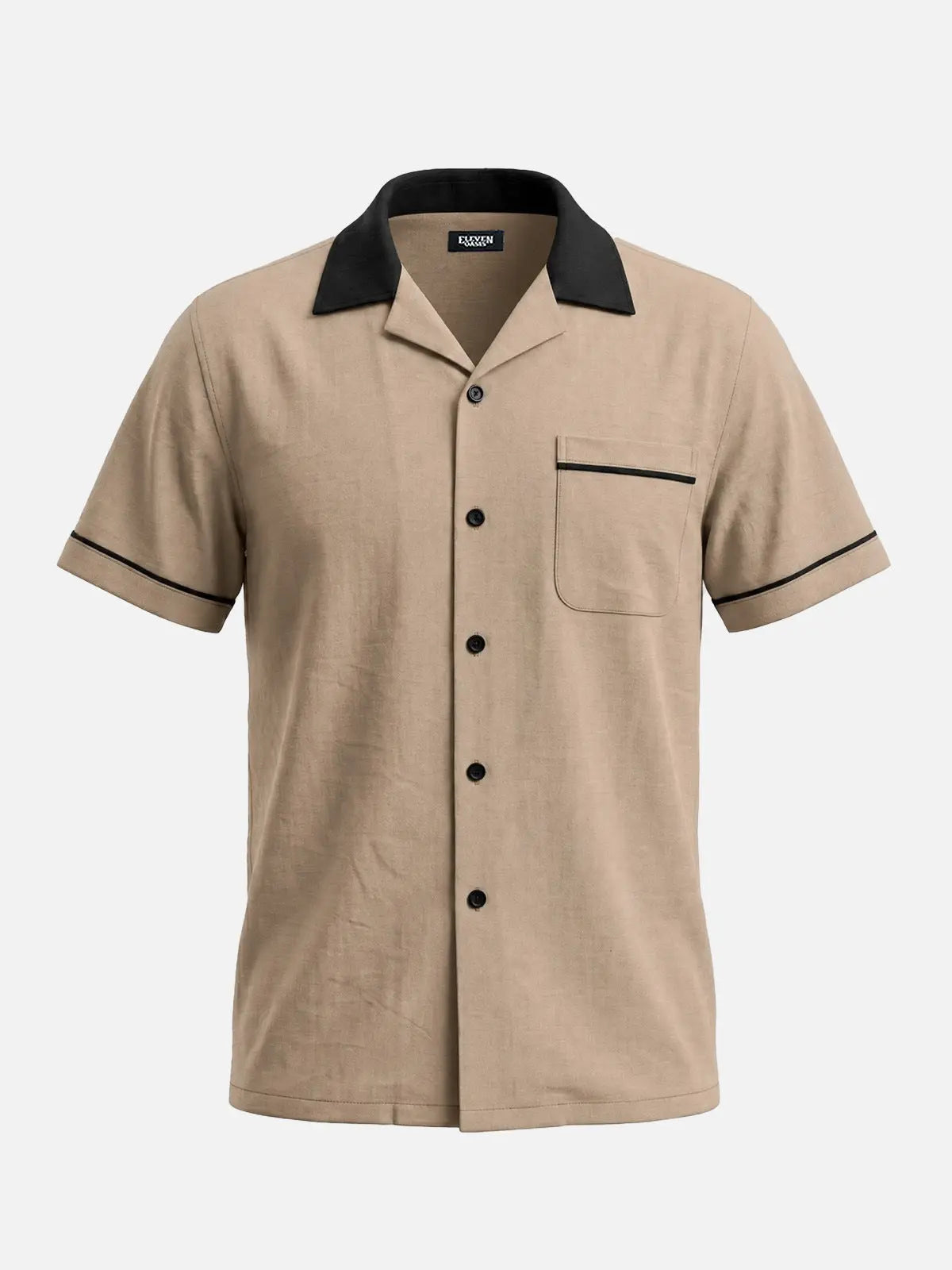 Men's Retro Piped Camp Collar Short Sleeve Shirt Eleven Oasis