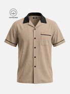 Men's Cotton Retro Piped Camp Collar Short Sleeve Shirt Eleven Oasis