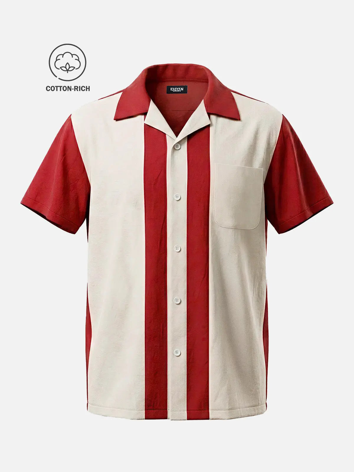 Men's Cotton Heritage Panel Bowling Short Sleeve Shirt Eleven Oasis