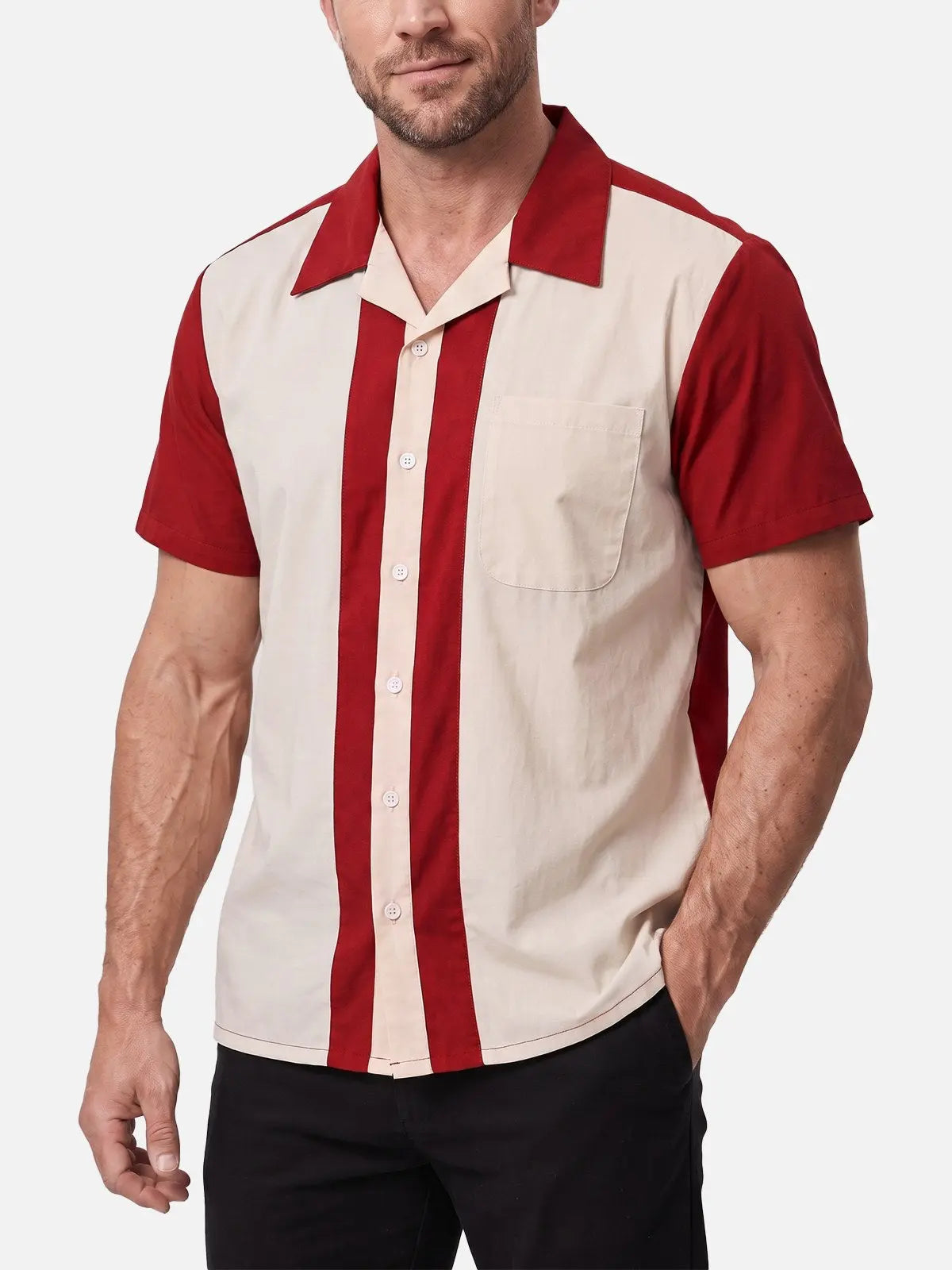 Men's Heritage Panel Bowling Short Sleeve Shirt Eleven Oasis