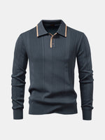 Men's Ribbed Knit Long Sleeve Polo Eleven Oasis
