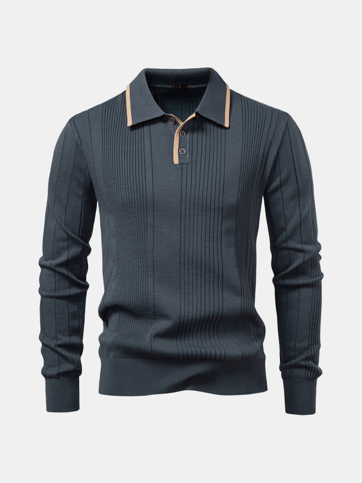 Men's Ribbed Knit Long Sleeve Polo Eleven Oasis