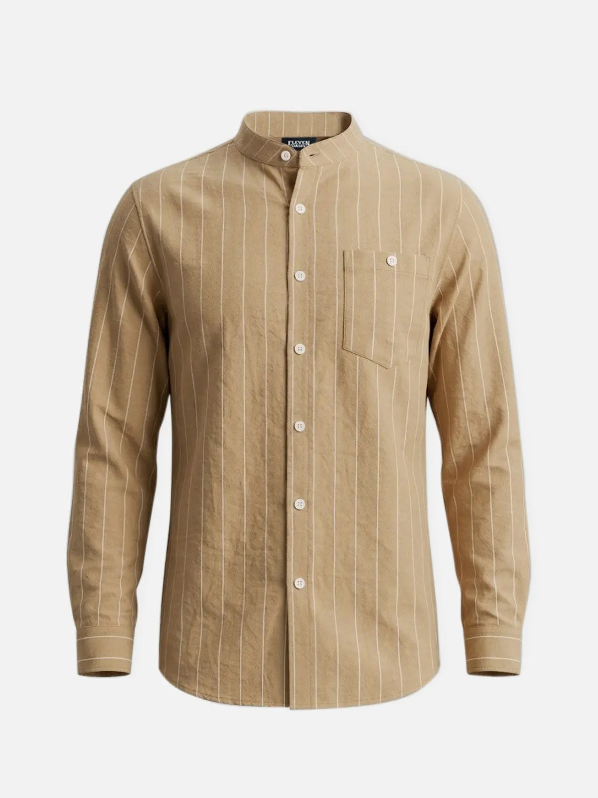 Men's Slim Fit Vertical Stripe Mandarin Collar Long Sleeve Shirt Eleven Oasis