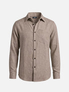 Men's Textured Linen-Look Pocket Long Sleeve Shirt Eleven Oasis