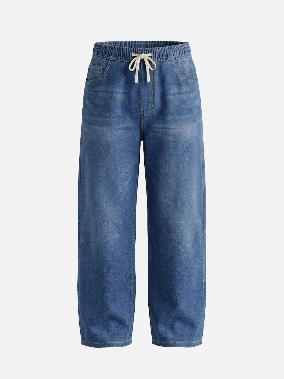 Men's Faded Wash Wide-Leg Drawstring Denim Pants ElevenOasis