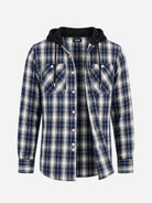Men's Hooded Plaid Double Pocket Long Sleeve Shirt Eleven Oasis