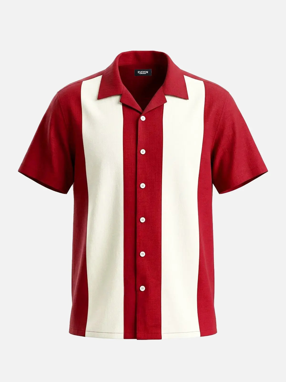 Men's Retro Vertical Panel Camp Collar Short Sleeve Shirt Eleven Oasis