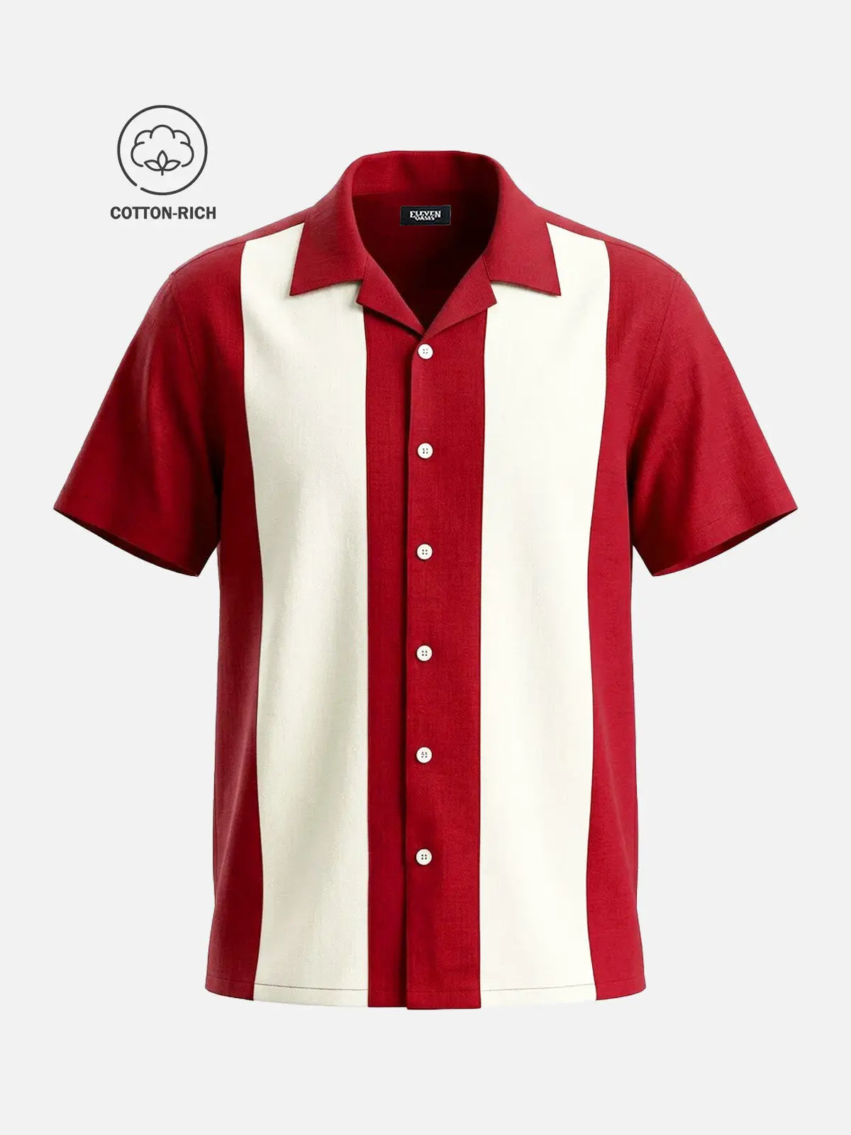 Men's Cotton Retro Vertical Panel Camp Collar Short Sleeve Shirt Eleven Oasis