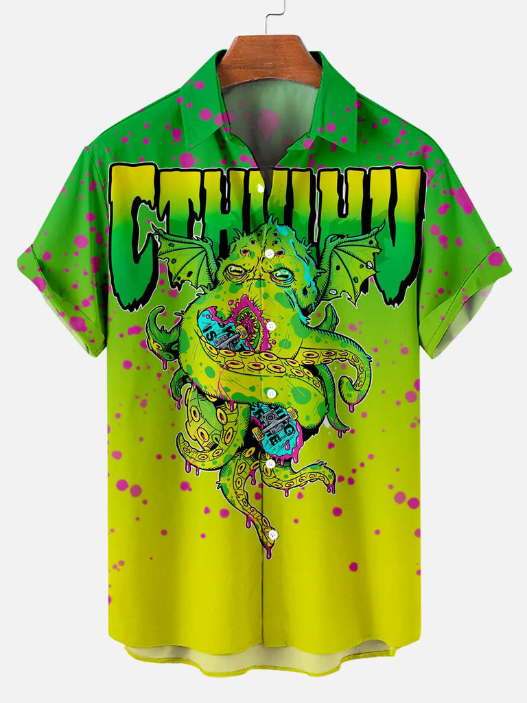Big Octopus Cthulhu Skateboard Pattern Men's Short Sleeve TopMens short sleeve shirts Big and tall Mens shirts Short sleeve shirts for men Mens 4xl shirts Casual short sleeve shirts