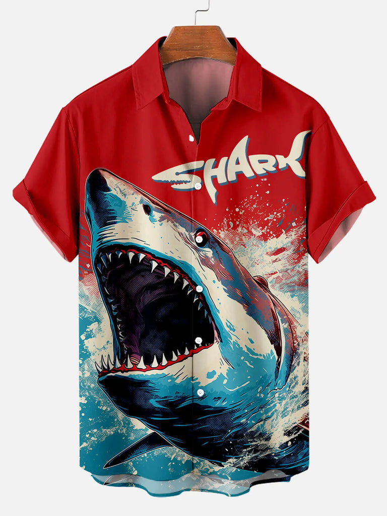 Ocean Shark Print Men's Short Sleeve ShirtMens short sleeve shirts Big and tall Mens shirts Short sleeve shirts for men Mens 4xl shirts Casual short sleeve shirts