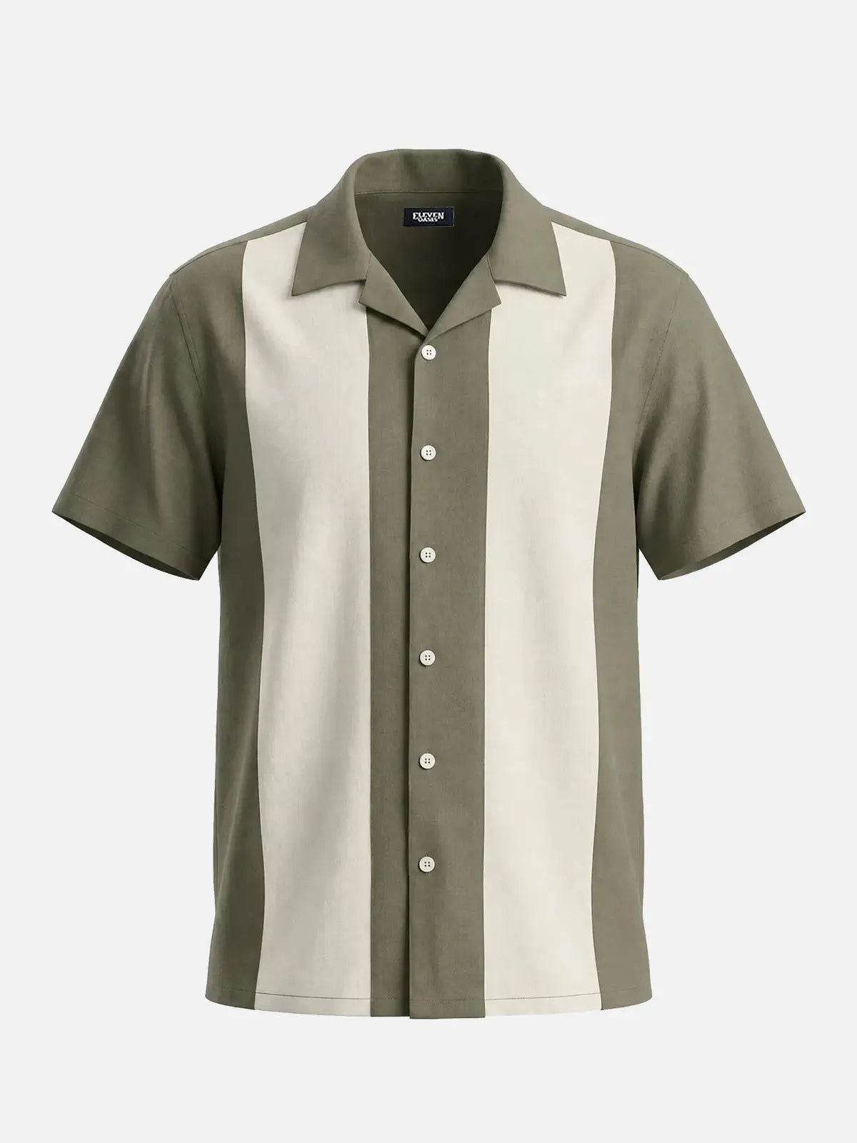 Men's Retro Vertical Panel Camp Collar Short Sleeve Shirt Eleven Oasis