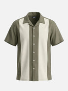 Men's Retro Vertical Panel Camp Collar Short Sleeve Shirt Eleven Oasis