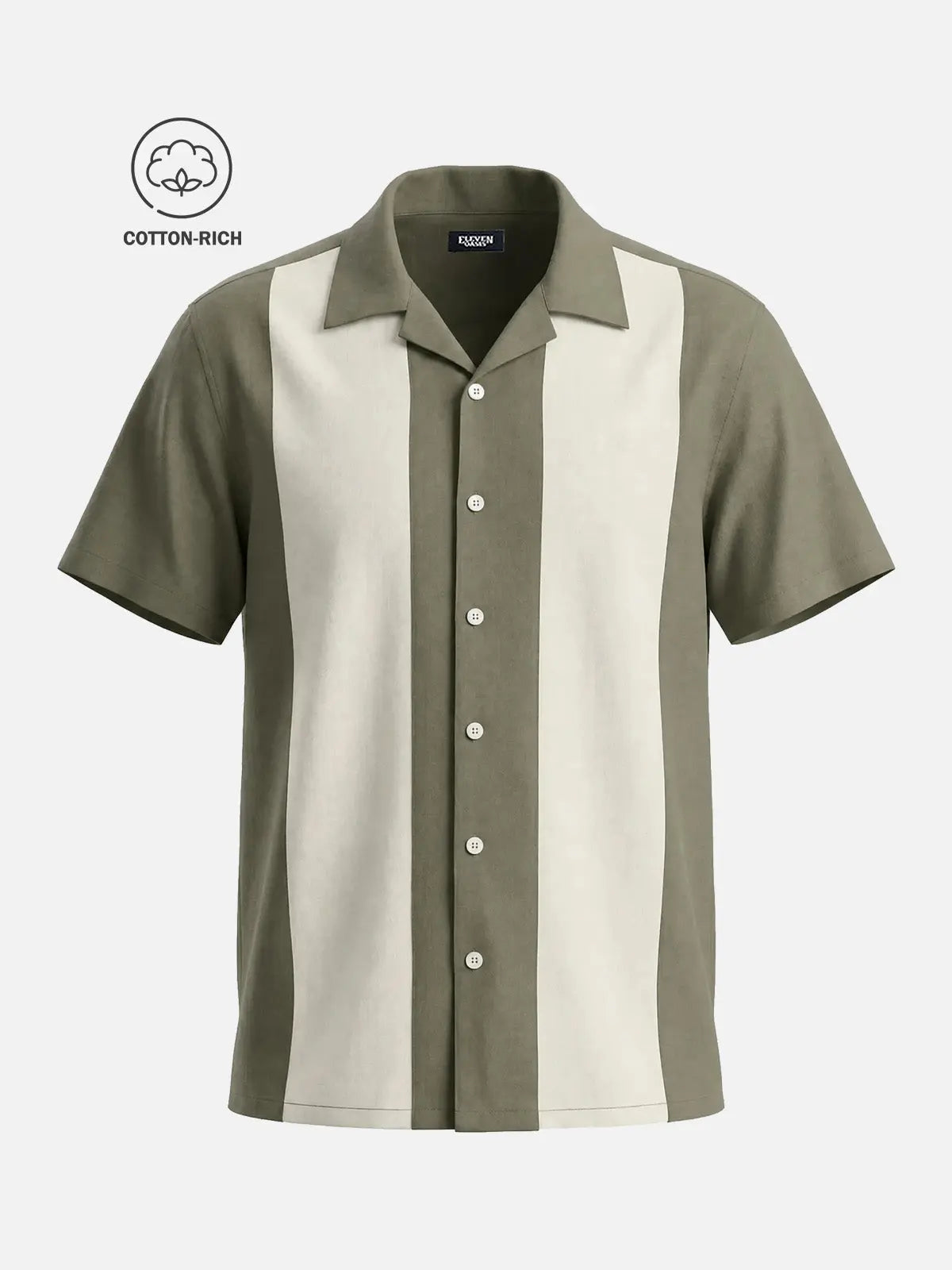 Men's Cotton Retro Vertical Panel Camp Collar Short Sleeve Shirt Eleven Oasis