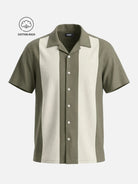 Men's Cotton Retro Vertical Panel Camp Collar Short Sleeve Shirt Eleven Oasis