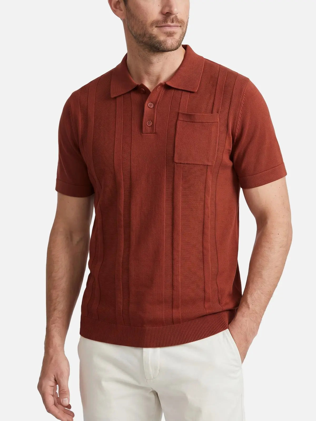Men's Retro Ribbed Knit Short Sleeve Polo Shirt Eleven Oasis