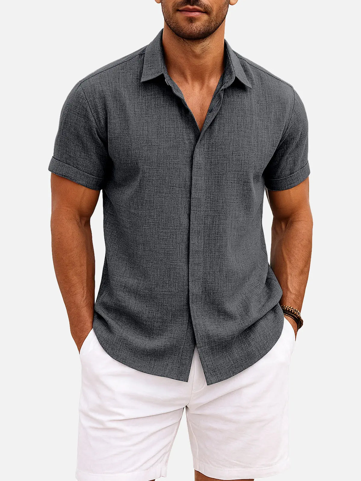 Men's Linen Cotton Blend Short Sleeve Shirt ElevenOasis