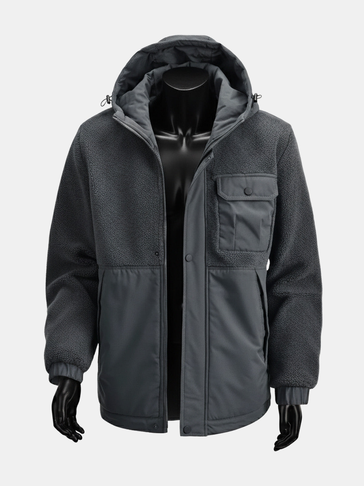 Men's Sherpa-Panel Hooded Puffer Jacket with Chest Pocket Eleven Oasis