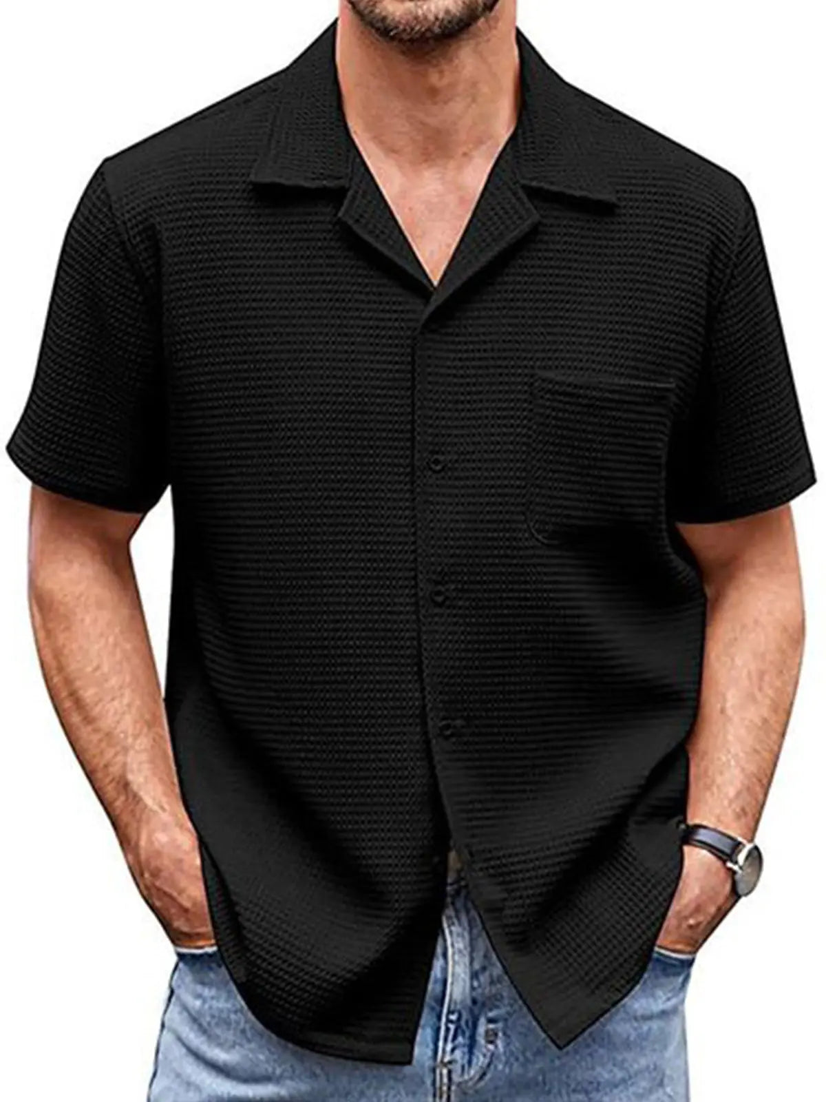 Men's Solid Waffle Short Sleeve Shirt ElevenOasis