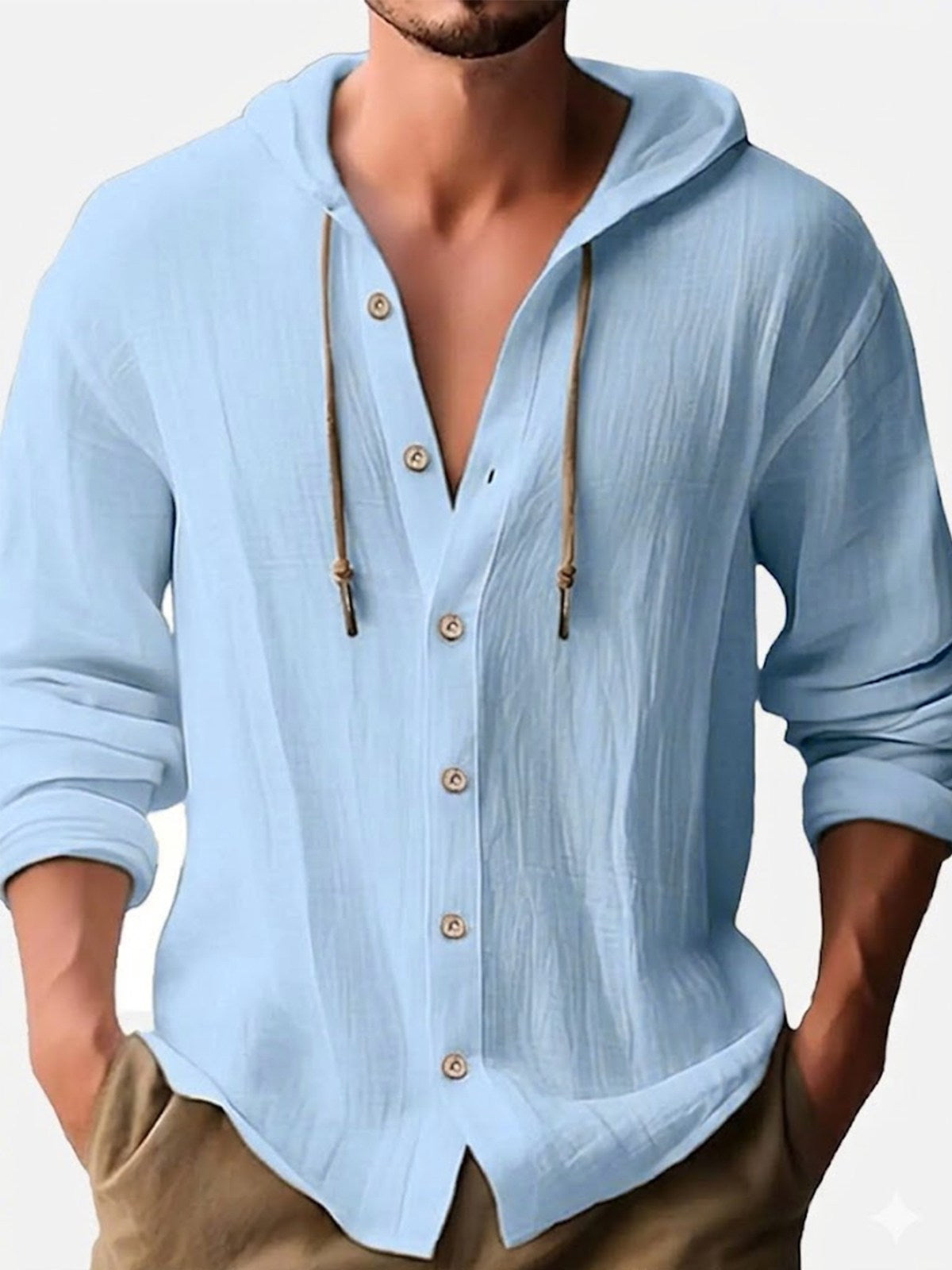 Men's Linen Blend Hooded Long Sleeve Shirt ElevenOasis