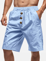 Men's Linen Blend Drawstring Button Fly Shorts Eleven Oasis