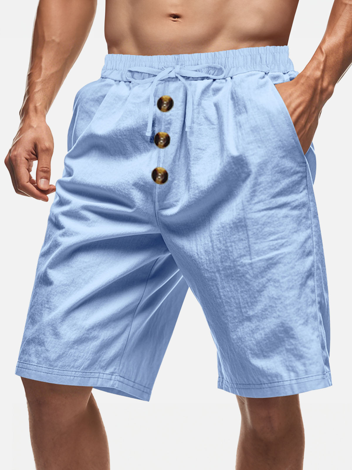 Men's Linen Blend Drawstring Button Fly Shorts Eleven Oasis