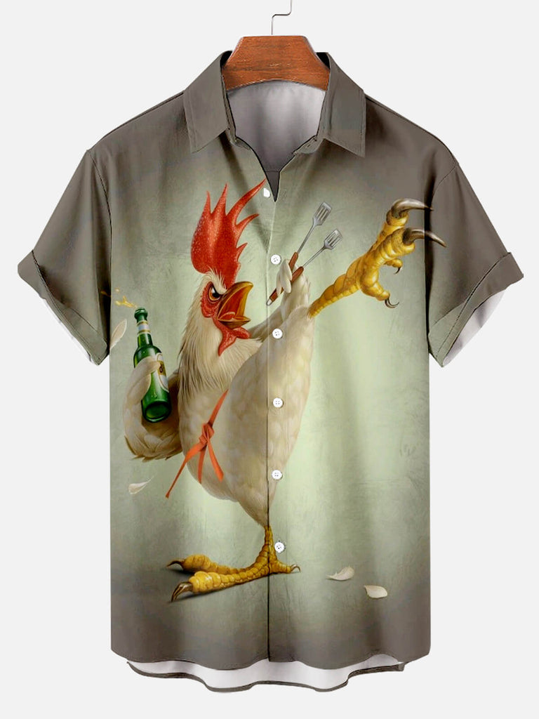 Tall Size Kung fu Rooster Chest Pocket Short Sleeve Casual ShirtMens short sleeve shirts Big and tall Mens shirts Short sleeve shirts for men Mens 4xl shirts Casual short sleeve shirts