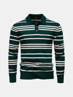 Men's Striped Knit Long Sleeve Polo Eleven Oasis