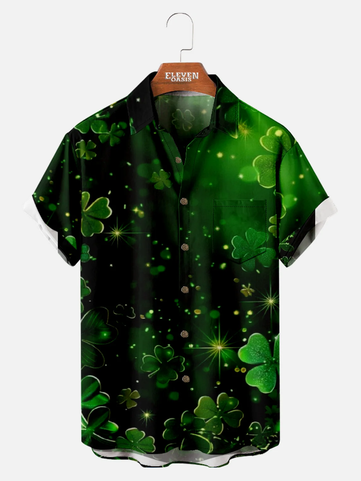 Tall Men's St. Patrick's Day Sparkling Clover Short Sleeve Shirt Eleven Oasis