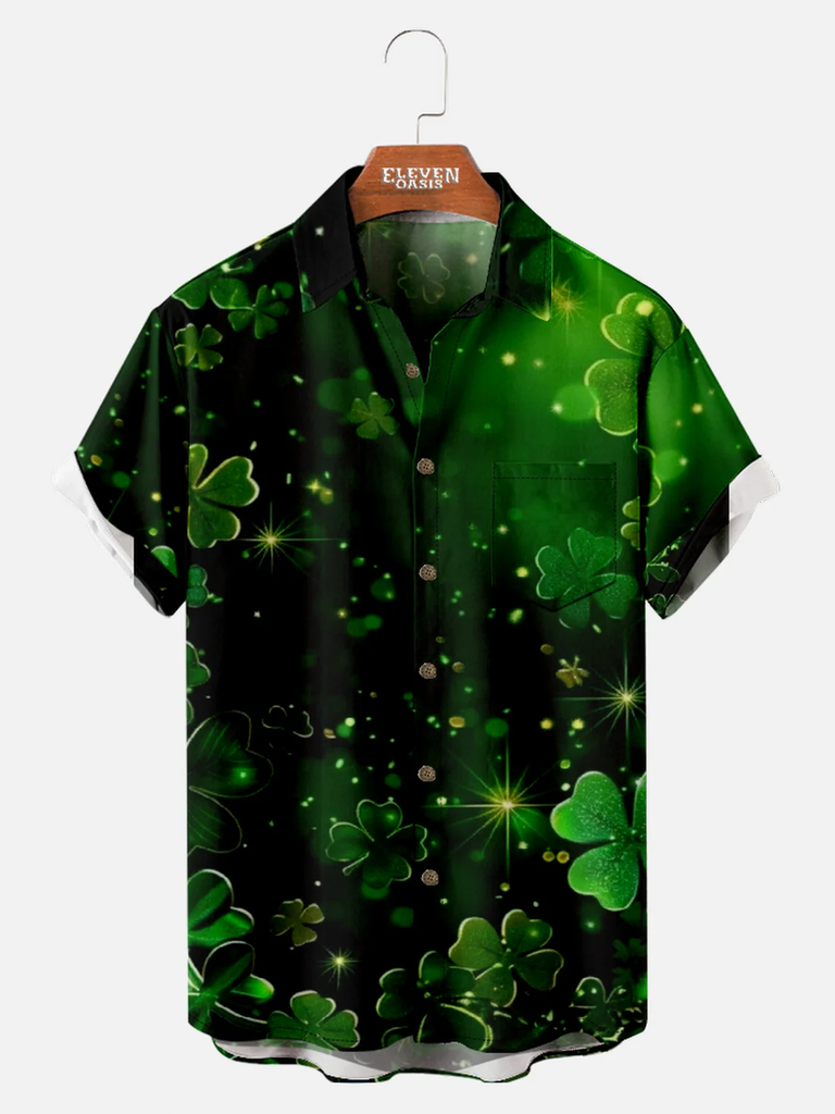 Tall Men's St. Patrick's Day Sparkling Clover Short Sleeve Shirt Eleven Oasis