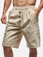Men's Linen Blend Drawstring Button Fly Shorts Eleven Oasis