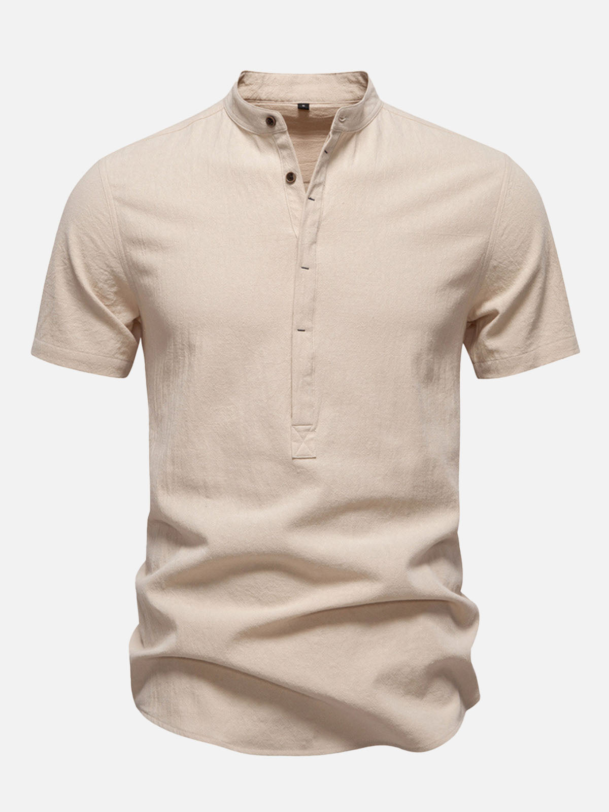 Men's Cotton Linen Band Collar Short Sleeve Shirt Eleven Oasis
