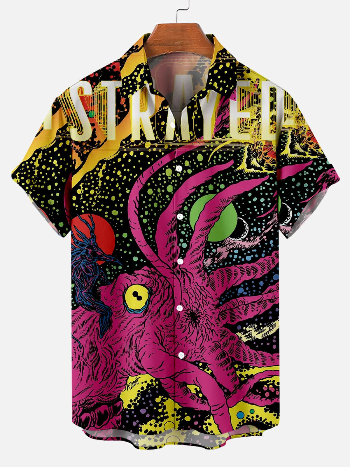 Big Octopus Alien Pattern Men's Short Sleeve TopMens short sleeve shirts Big and tall Mens shirts Short sleeve shirts for men Mens 4xl shirts Casual short sleeve shirts