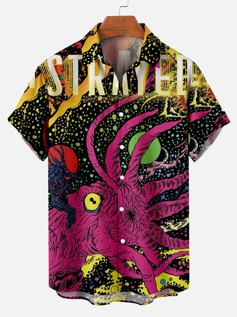 Big Octopus Alien Pattern Men's Short Sleeve TopMens short sleeve shirts Big and tall Mens shirts Short sleeve shirts for men Mens 4xl shirts Casual short sleeve shirts