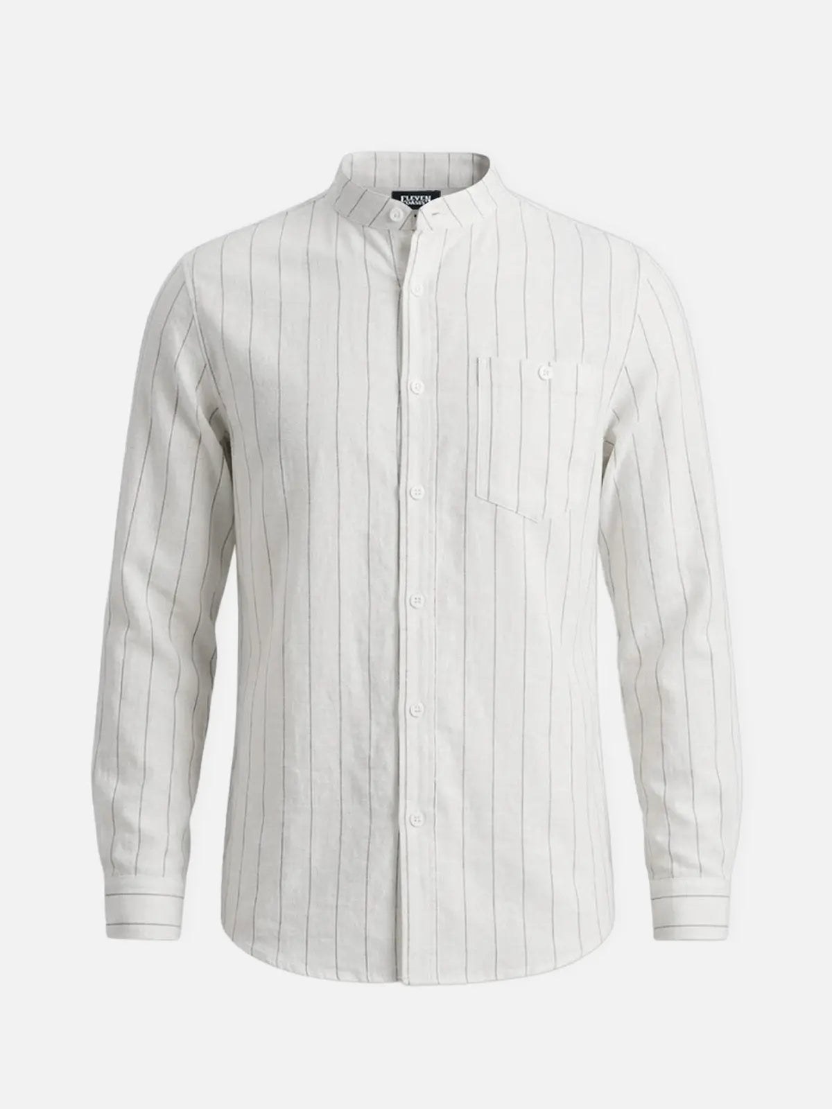 Men's Slim Fit Vertical Stripe Mandarin Collar Long Sleeve Shirt Eleven Oasis