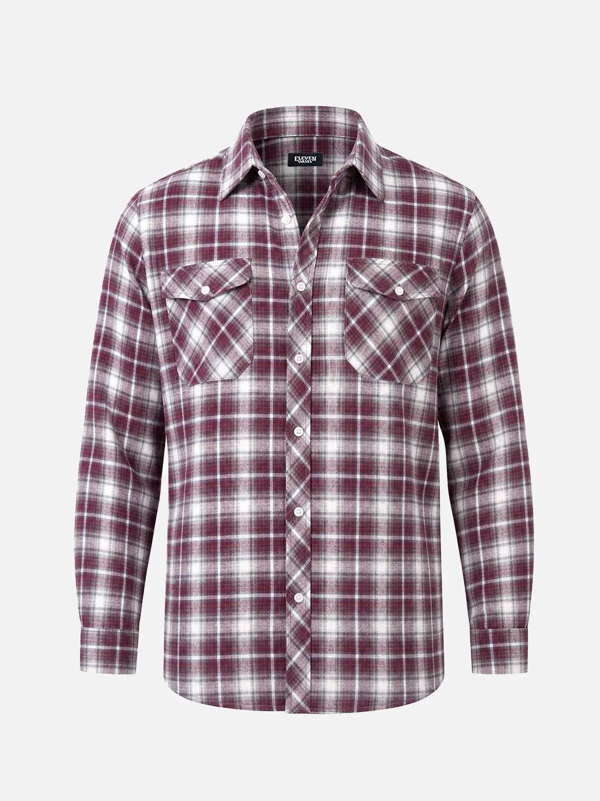 Men's Brushed Plaid Double Pocket Long Sleeve Flannel Shirt Eleven Oasis