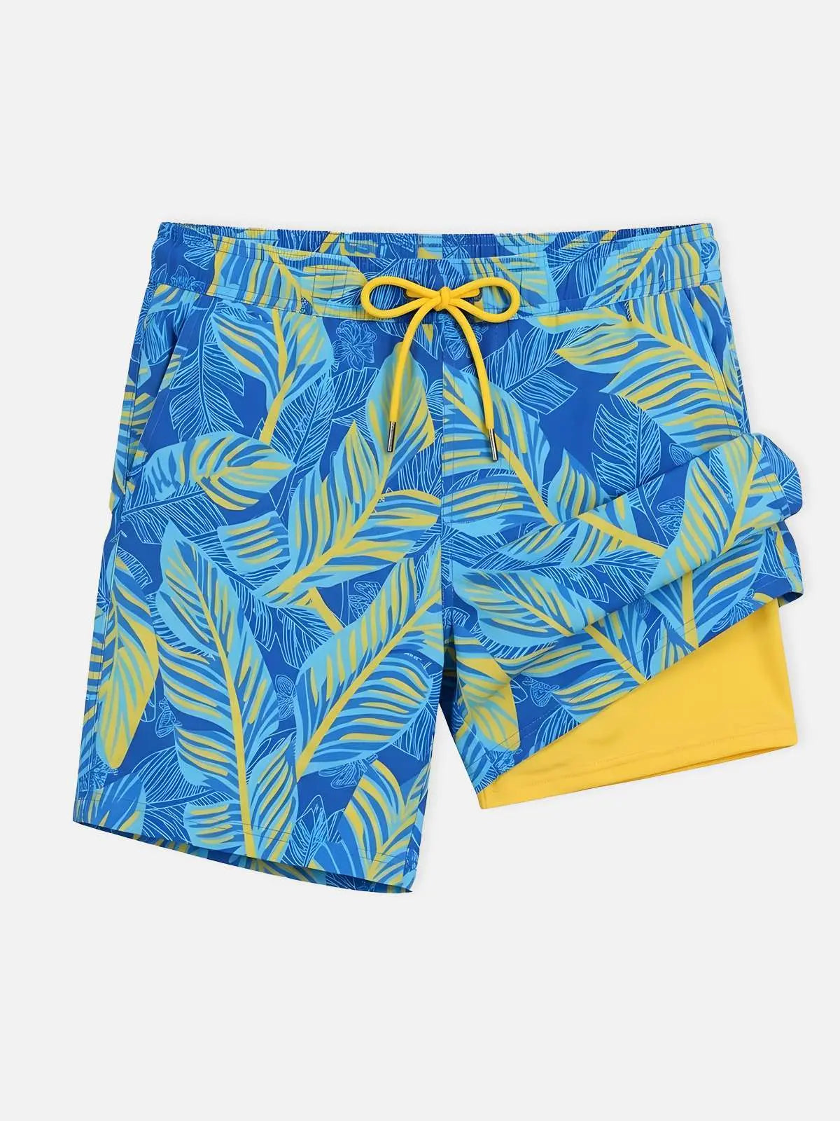 Men's Slim Fit Tropical Print Swim Trunks Eleven Oasis