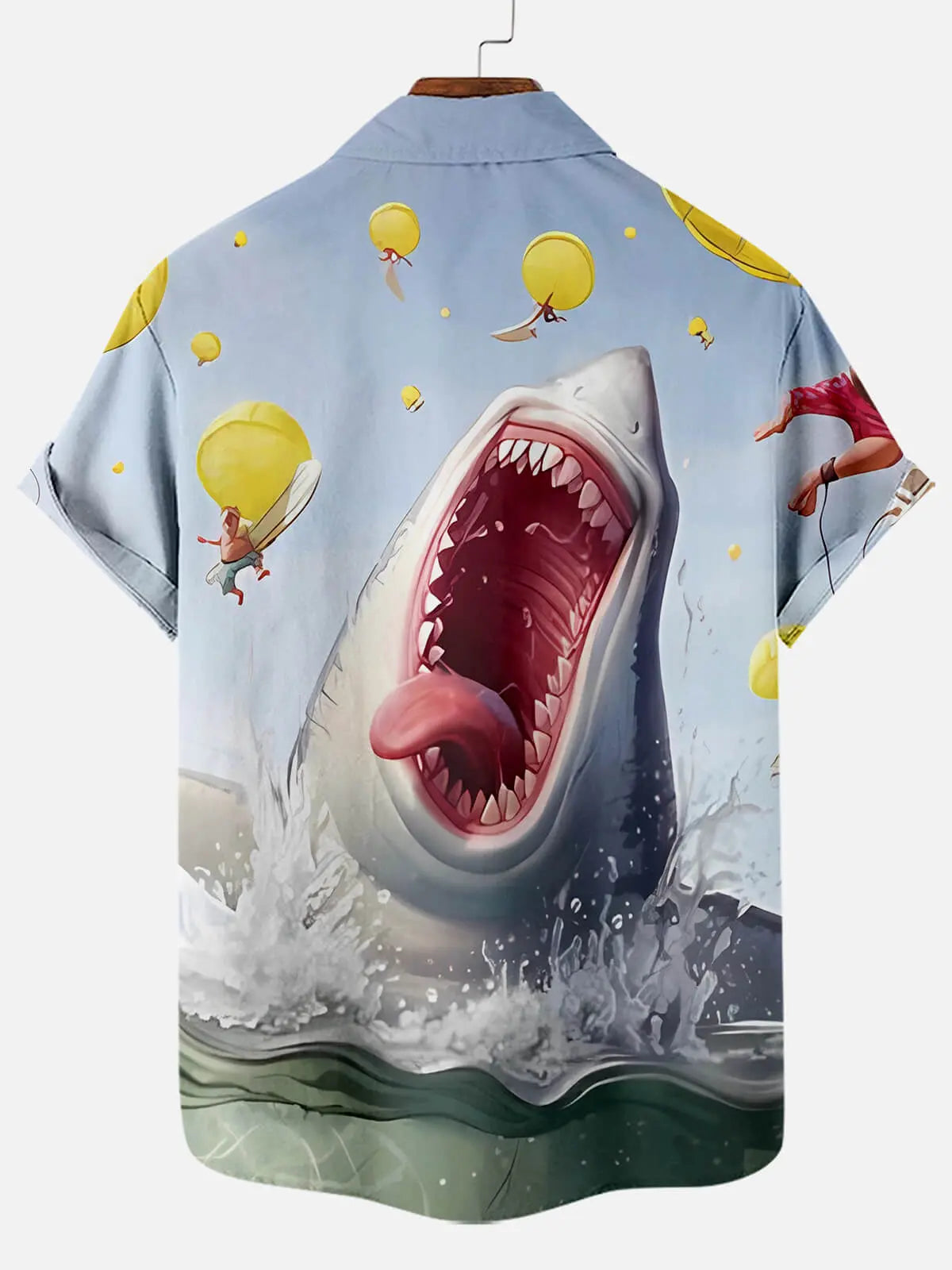 Men's Cartoon Fun Shark Print Short Sleeve ShirtMens short sleeve shirts Big and tall Mens shirts Short sleeve shirts for men Mens 4xl shirts Casual short sleeve shirts