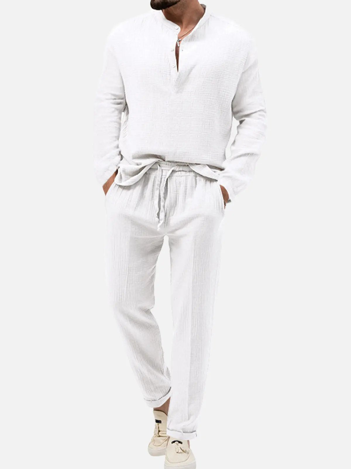 Men's Linen-Look Henley Loungewear Set ElevenOasis
