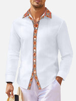 Men's Geometric Trim Linen Blend Long Sleeve Shirt Eleven Oasis