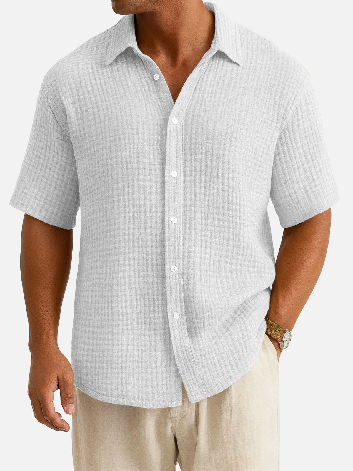 Men¡®s Cotton Waffle Texture Short Sleeve Shirt Eleven Oasis
